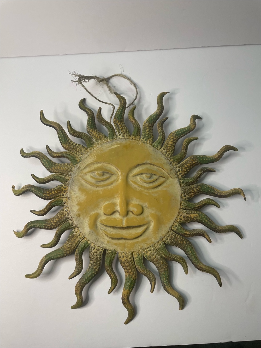 Sun Face Wall Hanging - Yellow Metal Sunburst Celestial